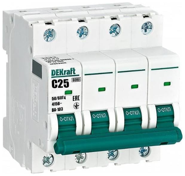 DEKraft 12323DEK Выключатель автоматический модульный 4п C 25А 6кА ВА-103
