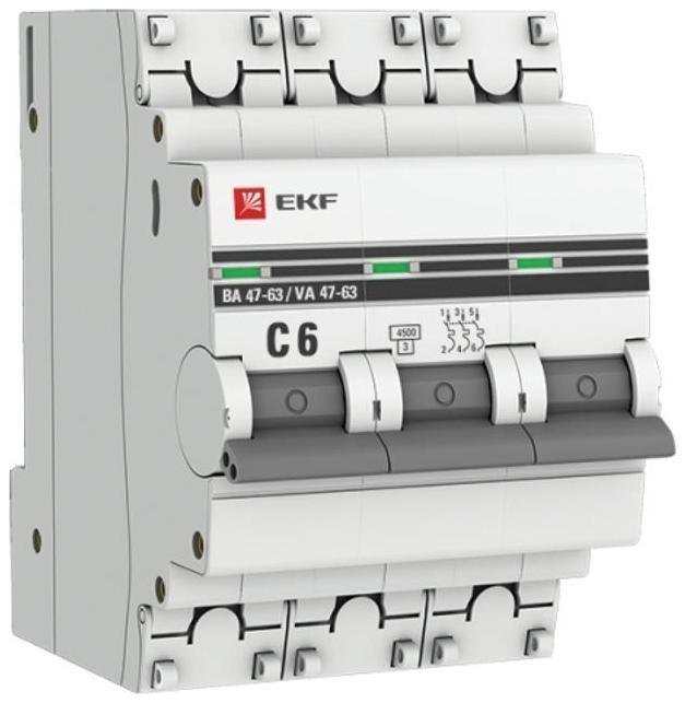 EKF mcb4763-3-06C-pro Выключатель автоматический модульный 3п C 6А 4.5кА ВА 47-63 PROxima