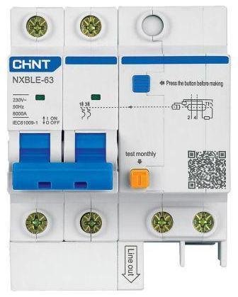 CHINT 819977 Выключатель автоматический дифференциального тока 2п C 16А 30мА тип AC 6кА NXBLE-63 (R)