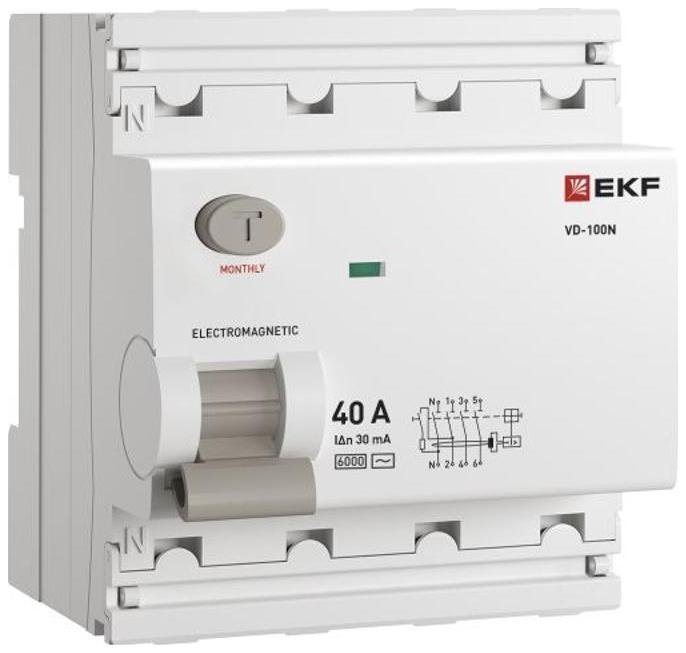 EKF E1046M4030 Выключатель дифференциального тока 4п 40А 30мА тип AC 6кА ВД-100N электромех. PROxima
