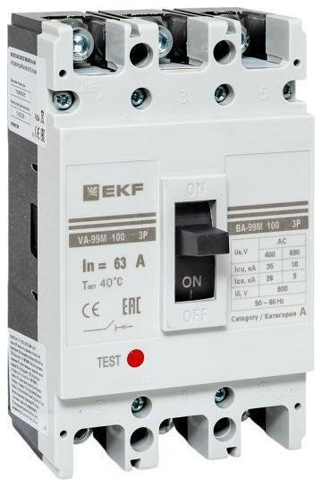 EKF mccb99-100-63m Выключатель автоматический 3п 100/63А 35кА ВА-99М PROxima