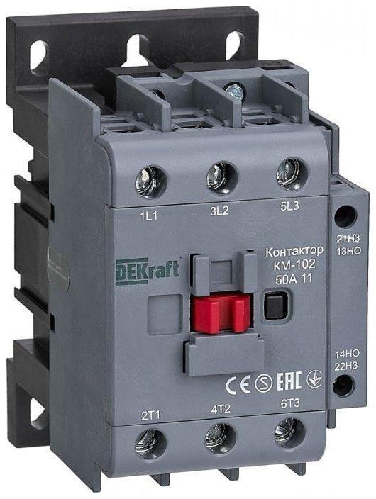 DEKraft 22007DEK Контактор КМ-102 3п 50А кат. 230В AC 1НО+1НЗ AC-3 AC-4