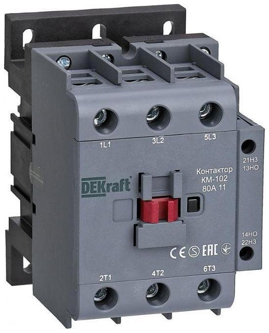 DEKraft 22009DEK Контактор КМ-102 3п 80А кат. 230В AC 1НО+1НЗ AC-3 AC-4