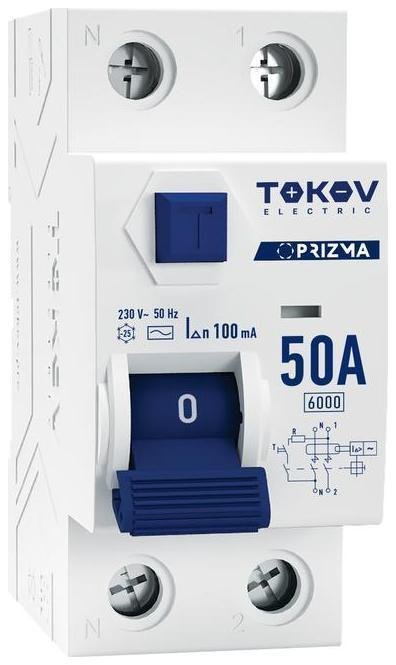 TOKOV electric TKE-PZ60-RCDM-2-50-100-AC Выключатель дифференциального тока (УЗО) 2п (1P+N) 50А 100мА тип AC 6кА PRIZMA