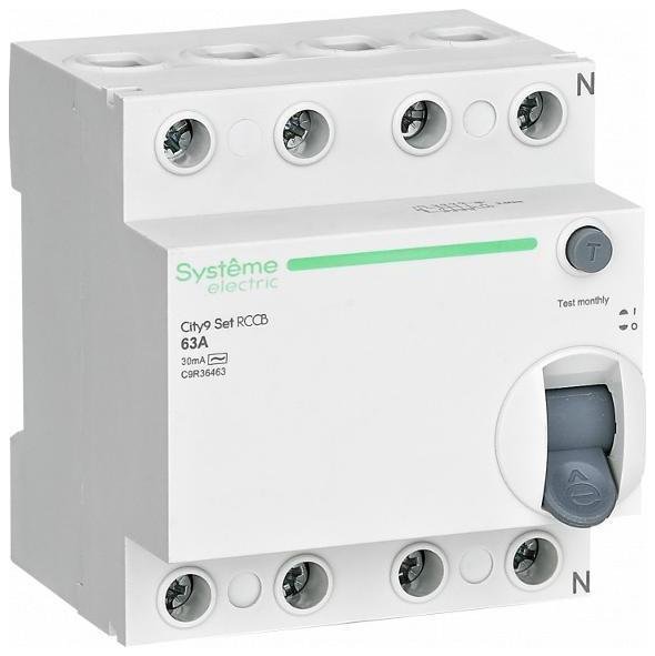 Systeme Electric C9R36463 Выключатель дифференциального тока (УЗО) 4п 63А 30мА тип AC City9 Set 400В SE