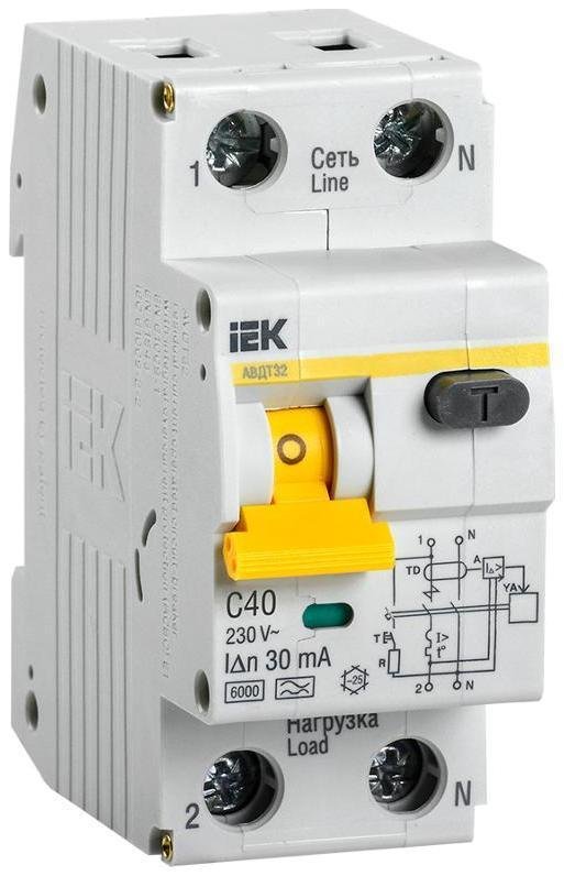 IEK MAD22-5-040-C-30 Выключатель автоматический дифференциального тока 2п (1P+N) C 40А 30мА тип A 6кА АВДТ-32 KARAT