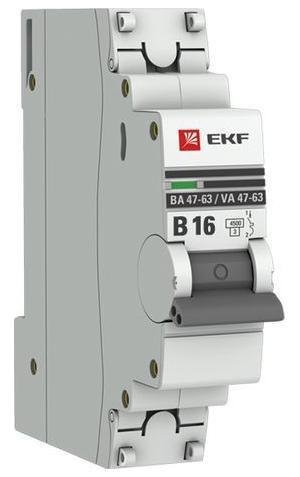 EKF mcb4763-1-16B-pro Выключатель автоматический модульный 1п B 16А 4.5кА ВА 47-63 PROxima
