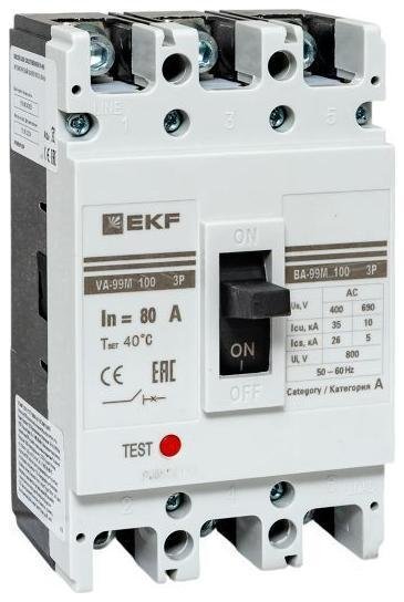 EKF mccb99-100-80m Выключатель автоматический 3п 100/80А 35кА ВА-99М PROxima