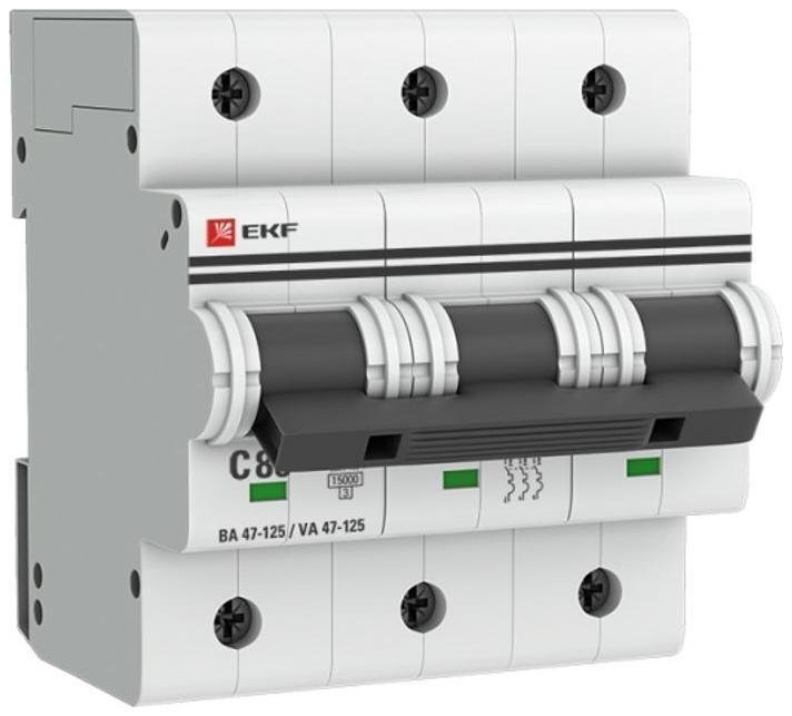 EKF mcb47125-3-80C Выключатель автоматический модульный 3п C 80А 15кА ВА 47-125 PROxima