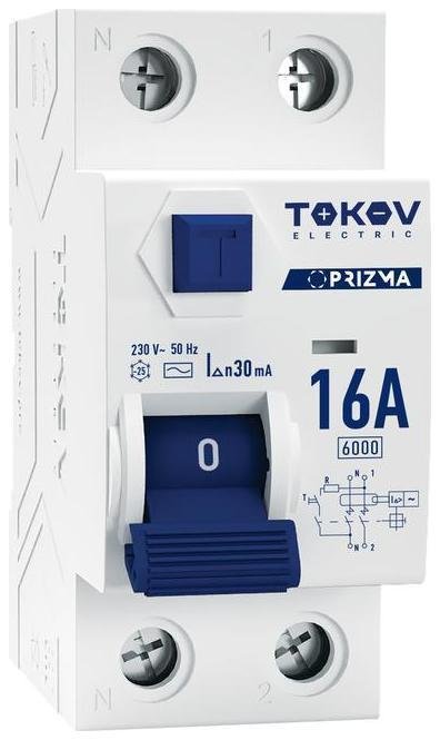 TOKOV electric TKE-PZ60-RCDM-2-16-30-AC Выключатель дифференциального тока (УЗО) 2п (1P+N) 16А 30мА тип AC 6кА PRIZMA