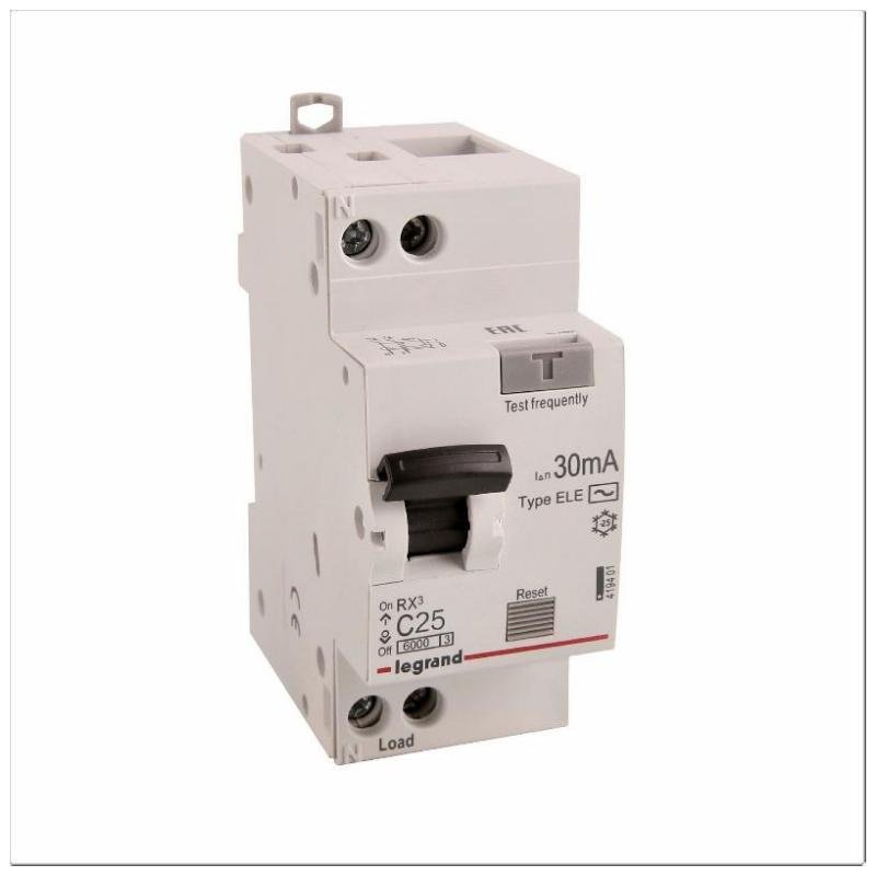Legrand 419401 Выключатель автоматический дифференциального тока 2п (1P+N) C 25А 30мА тип AC 6кА RX3 ИЭК Leg