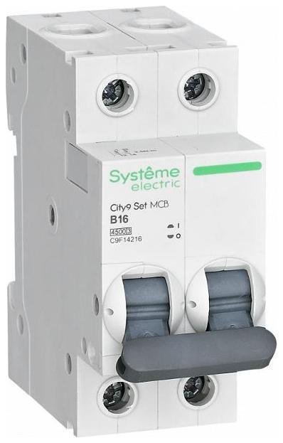 Systeme Electric C9F14216 Выключатель автоматический двухполюсный 16А B 4.5kA City9 [в упаковке 6, цена за 1 шт]
