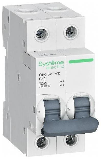 Systeme Electric C9F34210 Выключатель автоматический модульный 2п C 10А 4.5кА City9 Set 230В SE