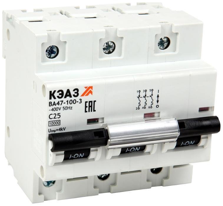 КЭАЗ 318145 Выключатель автоматический модульный 3п C 80А 10кА ВА47-100-3C80-УХЛ3