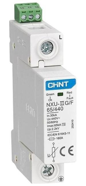 CHINT 252410 Ограничитель импульсных перенапряжений NXU-IIG/F 1п In=25кА Uc=440В Im=65кА (R)