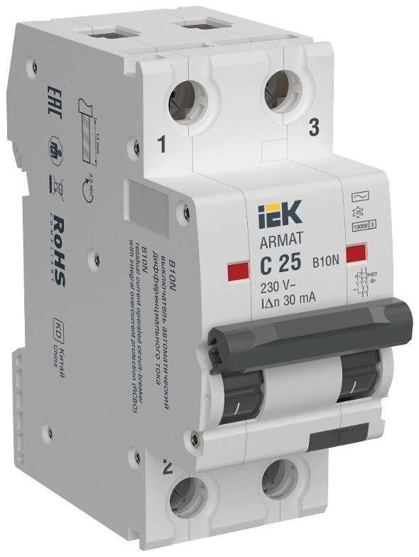 IEK AR-B10N-2-C025C030 Выключатель автоматический дифференциального тока B10N 2P C25 30мА тип AC ARMAT