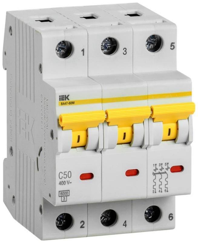 IEK MVA31-3-050-C Выключатель автоматический модульный 3п C 50А 6кА ВА47-60M KARAT