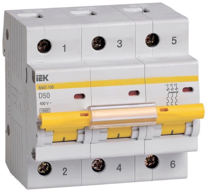 IEK MVA40-3-050-D Выключатель автоматический модульный 3п D 50А 10кА ВА47-100 KARAT