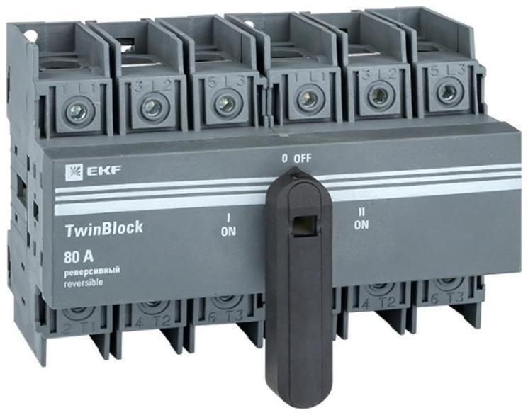 EKF tb-s-80-3p-rev Рубильник 3п 80А реверсивный с рукояткой управления для прямой установки TwinBlock