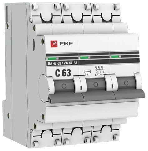 EKF mcb4763-3-63C-pro Выключатель автоматический модульный 3п C 63А 4.5кА ВА 47-63 PROxima