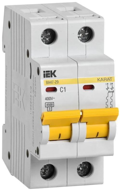 IEK MVA20-2-001-C Выключатель автоматический модульный 2п C 1А 4.5кА ВА47-29 KARAT