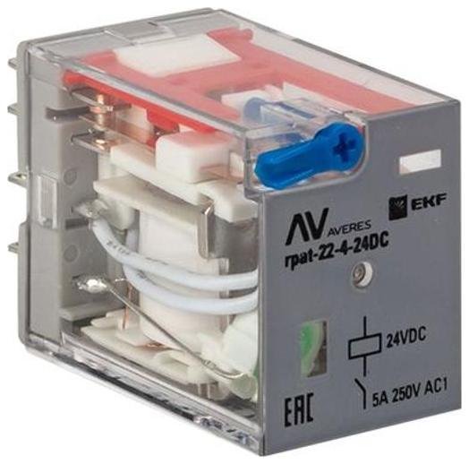 EKF rpat-22-4-24DC Реле промежуточное RPAt 22/4 5А 24В DC с кнопкой и мех. индикацией AVERES
