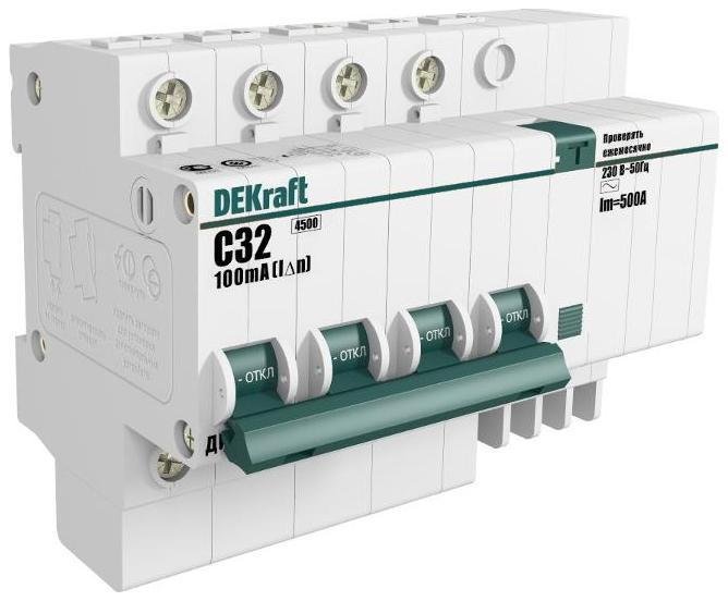 DEKraft 15022DEK Выключатель автоматический дифференциального тока 4п C 25А 30мА тип AC 4.5кА ДИФ-101 6.5мод