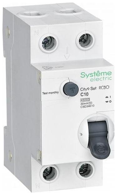 Systeme Electric C9D34610 Выключатель автоматический дифференциального тока 2п (1P+N) C 10А 30мА тип AC 4.5кА City9 Set 230В SE