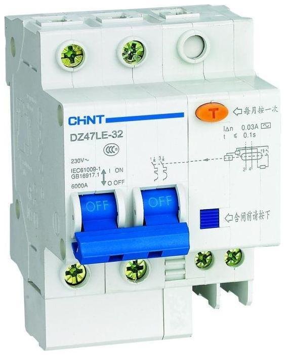 CHINT 199629 Выключатель автоматический дифференциального тока 2п С 10А 30мА тип AC 6кА DZ47LE-32