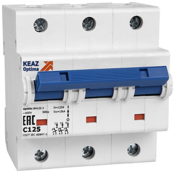 КЭАЗ 138546 Выключатель автоматический модульный 3п C 125А 15кА OptiDin BM125-3C125-8ln-УХЛ3