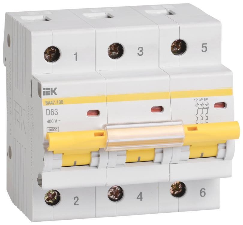 IEK MVA40-3-080-D Выключатель автоматический модульный 3п D 80А 10кА ВА47-100 KARAT