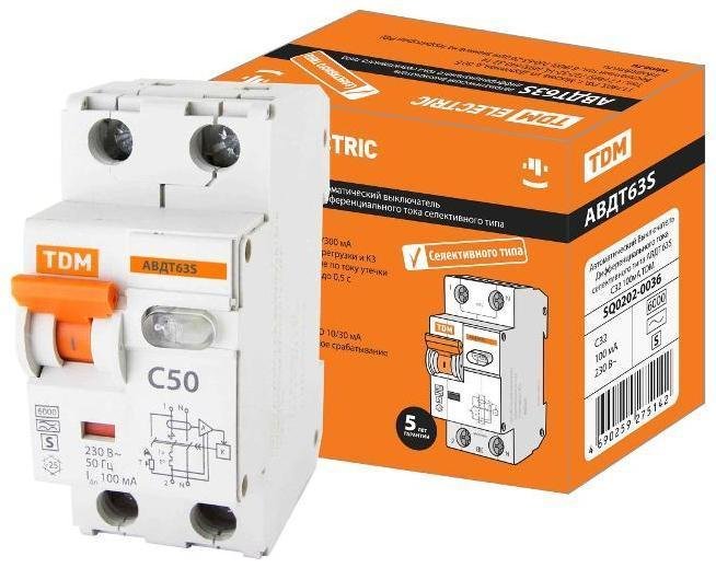 TDM electric SQ0202-0036 Выключатель автоматический дифференциального тока АВДТ 63S 1п+N 32А C 100мА тип AC