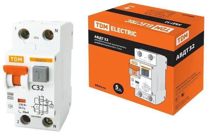 TDM electric SQ0202-0032 Выключатель автоматический дифференциального тока АВДТ 32 1п+N 32А C 30мА тип A