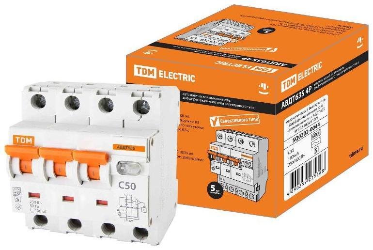 TDM electric SQ0202-0044 Выключатель автоматический дифференциального тока АВДТ 63S 3п+N 32А C 100мА тип AC