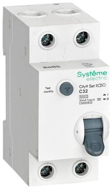 Systeme Electric C9D65632 Выключатель автоматический дифференциального тока 1P+N 32A C 6kA 30мА Тип-А City9