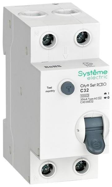 Systeme Electric C9D36632 Выключатель автоматический дифференциального тока 1P+N 32A C 6kA 30мА Тип-АС City9