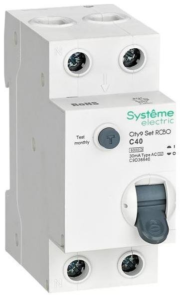 Systeme Electric C9D36640 Выключатель автоматический дифференциального тока 1P+N 40A C 6kA 30мА Тип-АС City9