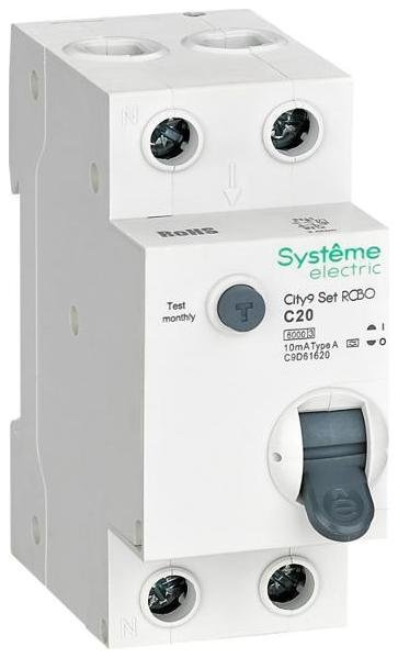 Systeme Electric C9D61620 Выключатель автоматический дифференциального тока 1P+N 20A C 6kA 10мА Тип-А City9