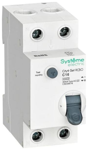 Systeme Electric C9D36616 Выключатель автоматический дифференциального тока 1P+N 16A C 6kA 30мА Тип-АС City9