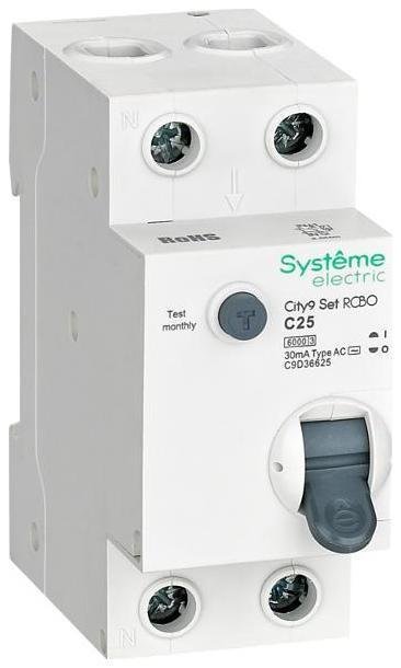 Systeme Electric C9D36625 Выключатель автоматический дифференциального тока 1P+N 25A C 6kA 30мА Тип-АС City9