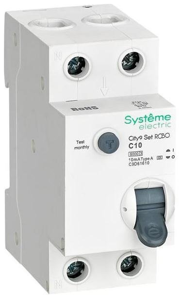 Systeme Electric C9D61610 Выключатель автоматический дифференциального тока 1P+N 10A C 6kA 10мА Тип-А City9