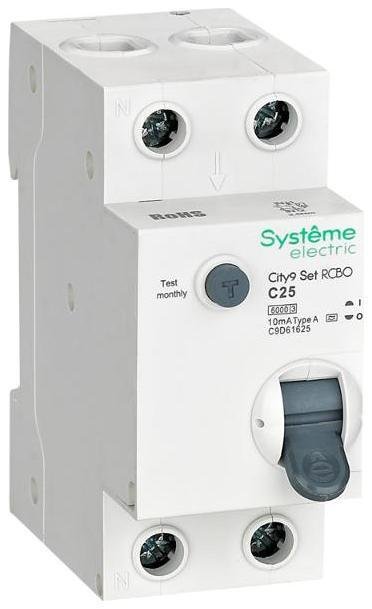 Systeme Electric C9D61625 Выключатель автоматический дифференциального тока 1P+N 25A C 6kA 10мА Тип-А City9