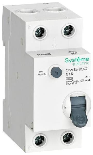 Systeme Electric C9D65616 Выключатель автоматический дифференциального тока 1P+N 16A C 6kA 30мА Тип-А City9