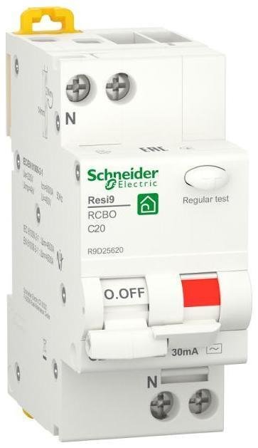 Schneider Electric R9D25620 Выключатель автоматический дифференциального тока 1P+N С 20А 6000A 30мА тип АС RESI9