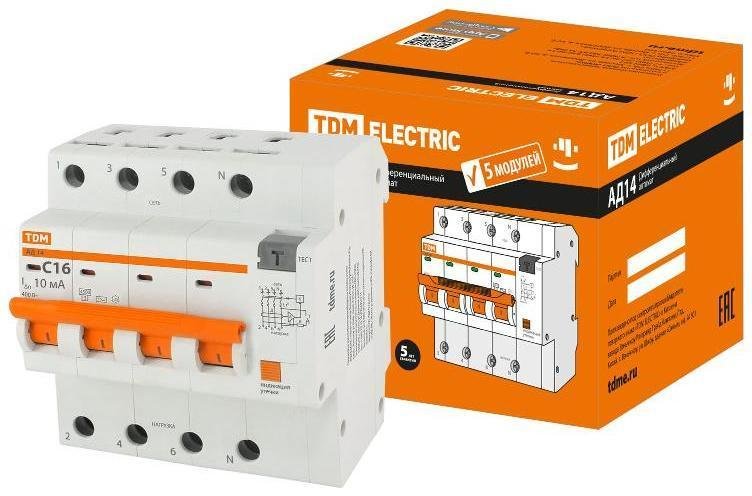 TDM electric SQ0204-0129 Выключатель автоматический дифференциального тока АД14 4Р 16А 10мА