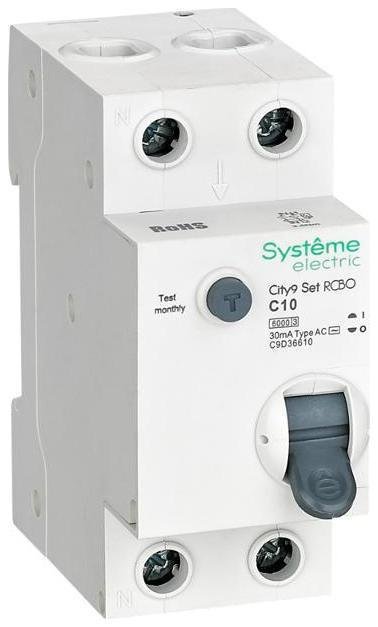 Systeme Electric C9D36610 Выключатель автоматический дифференциального тока 1P+N 10A C 6kA 30мА Тип-АС City9