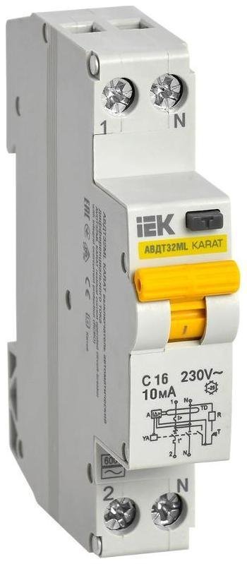 IEK MVD12-1-016-C-010 Выключатель автоматический дифференциального тока АВДТ32МL С16 10мА KARAT
