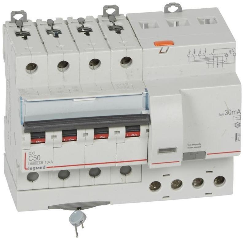 Legrand 411191 Выключатель автоматический дифференциального тока DX3 6000 4п 50А С 30мА тип AС (7 мод)