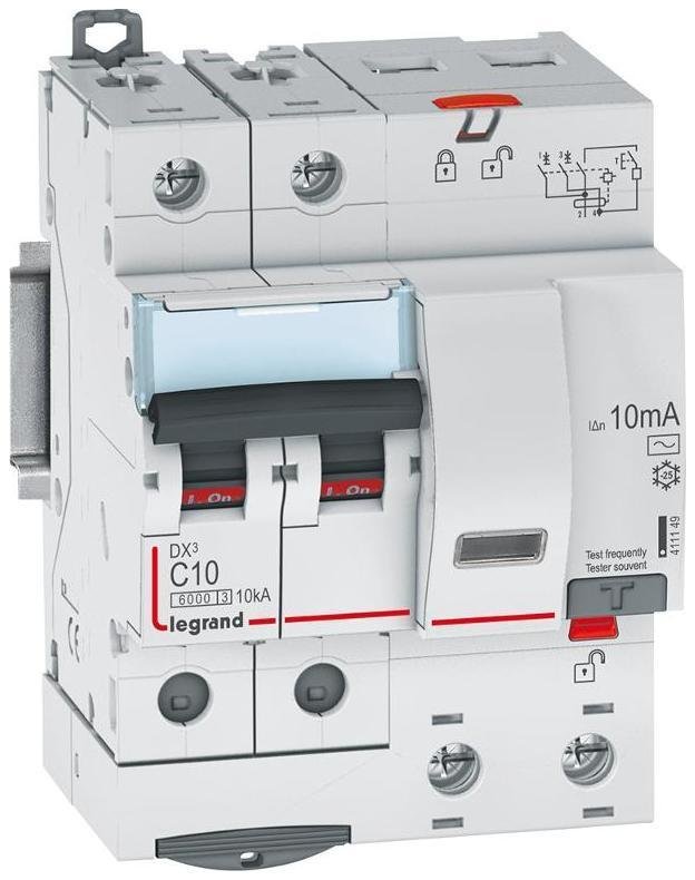 Legrand 411149 Выключатель автоматический дифференциального тока DX3 6000 2п 10А С 10мА тип AС (4 мод)