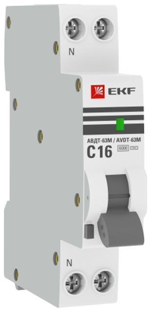 EKF DA63M-16-10 Выключатель автоматический дифференциального тока АВДТ-63М 1п+N 16А C 10мА тип AС (1 мод) PROxima (электронный,)